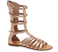 Emmanuela Sandali in pelle Gladiatore fatti a mano Antica Grecia, Sandali alti in vitello con cerniera sullo stinco, cinghia scarpe estive piatte per le donne, Oro rosa, 38 EU