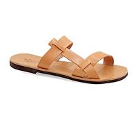 Emmanuela Sandali in pelle greca antichi per uomo, sandali da uomo aperti a mano di alta qualità a mano, scivolo su scarpe estive, sandali strappy slide, beige, 40 EU