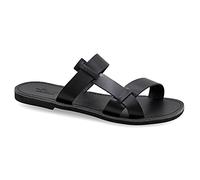 Emmanuela Sandali in pelle greca antichi per uomo, sandali da uomo aperti a mano di alta qualità a mano, scivolo su scarpe estive, sandali strappy slide, nero, 42 EU