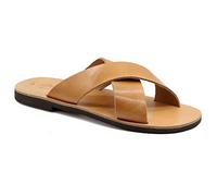 Emmanuela Sandali in pelle greci con cinturino trasversale per uomo, sandali da uomo a mano di alta qualità, uomo x cinghie di estate scarpe estive, beige, 42 EU