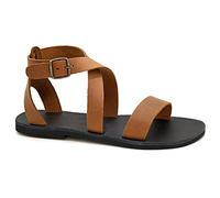 Emmanuela Sandali in pelle piana a mano greco, sandali cinturini alla caviglia con fibbia regolabile, scarpe estive con polsino alla caviglia, sandali cinturini con dita aperte, Marrone scuro, 37 EU