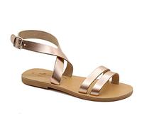 Emmanuela Sandali in pelle piatta a mano greco, sandali con cinturini alla caviglia di alta qualità con fibbia regolabile, scarpe estive con polsino della caviglia, Oro rosa, 38 EU
