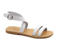 Emmanuela Sandali in pelle piatta a mano greco, sandali con cinturini alla caviglia di alta qualità con fibbia regolabile, scarpe estive con polsino della caviglia, bianco, 40 EU