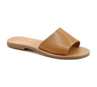 Emmanuela Sandali in pelle piatta a mano greco, sandali semplici di qualità, scarpe estive per donne, sandali a fianco con dita aperte, beige, 41 EU