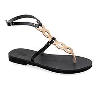 Emmanuela sandali in pelle piatta a mano greco, scarpe estive con le calzatine per le donne, i sandali del cinturino con dita dei piedi divisa, boho chic con cinturini regolabili fibbia