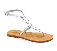 Emmanuela sandali in pelle piatta a mano greco, scarpe estive con le calzatine per le donne, sandali del cinturino con dita dei piedi divisa, con cinturini regolabili fibbia, bianco, 40 EU