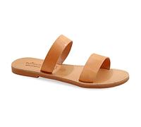 Emmanuela sandali in pelle piatta a mano greco, stivali da scivolo di alta qualità scarpe estive per donna, cinghia sandali diapositive, sandali boho chic, beige, 42 EU