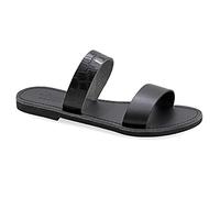 Emmanuela sandali in pelle piatta a mano greco, stivali da scivolo di alta qualità scarpe estive per donna, cinghia sandali diapositive, sandali boho chic, coccodrillo nero, 42 EU