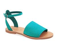 Emmanuela Sandali in stile antico greco, sandali in pelle piatta a mano di alta qualità con dita aperte, scarpe estive regolabili con cinghie di fibbia per le donne, Turchese, 36 EU