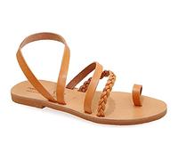 Emmanuela Sandali in stile antico greco, sandali in pelle piatta fatti a mano con anello di punta, sandali di alta qualità, scarpe estive con le calzatine per le donne, beige, 38 EU