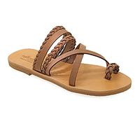 Emmanuela Sandali in stile greco con parti intrecciate, sandali piatti in pelle fatti a mano di alta qualità, scarpe estive con cerniera per le donne, sandali boho chic, Marrone scuro, 40 EU