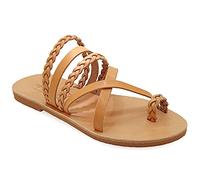 Emmanuela Sandali in stile greco con parti intrecciate, sandali piatti in pelle fatti a mano di alta qualità, scarpe estive con cerniera per le donne, sandali con cerniera boho chic, beige, 39 EU