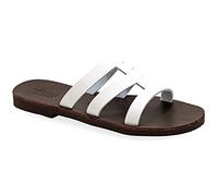 Emmanuela Sandali in stile greco, sandali in pelle piatta fatti a mano con dita aperte, scarpe estive di alta qualità per le donne, slip on cross cinghia sandali diapositive, Bianco 2, 37 EU