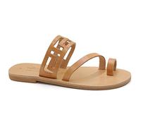 Emmanuela Sandali piatti fatti a mano in pelle greca antica con sandali a meandro, di alta qualità Scarpi estive per le donne, sandali a fianco con dita aperte, beige, 37 EU