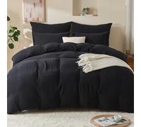EMME Biancheria da letto in mussola, in 100% cotone, 200 x 200 cm, con chiusura lampo, set da 1 copripiumino con 2 federe da 80 x 80 cm, in mussola, Oeko-Tex X, nero