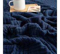 EMME Coperta 100% Cotone, Doppia Misura Pre-Lavata Morbida Calda Traspirante Coperta Leggera per Sedie Divano, Letto Copridivano per Tutte Le Stagioni (Blu navy, 140 x 190 cm)