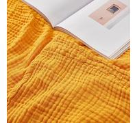 EMME, Coperta in 100% mussola di cotone, per divano, coperta in garza traspirante a 4 strati, morbida e leggera, per tutte le stagioni, in cotone prelavato (giallo senape, 140 x 190 cm)