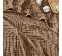 EMME - Coperta in cotone 100% mussola, 152 x 203 cm, per divano e garza traspirante, per tutte le stagioni, morbida e leggera, prelavata, colore marrone