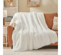 EMME Coperta in finta pelliccia, morbida e soffice, a pelo lungo, tinta unita, reversibile, calda, lussuosa, soffice, per divano, come regalo, decorazione per la casa (bianco, 127 x 152,4 cm)
