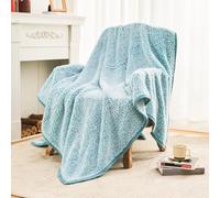 EMME Coperta in morbido pile da donna, soffice coperta in sherpa (peluche color foglia di tè, 152 x 203 cm)