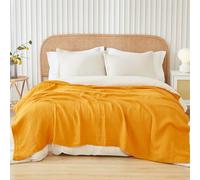 EMME - Coperta in mussola di cotone al 100%, per adulti, 203,2 x 228,6 cm, 6 strati, traspirante, morbida, ampia, per tutte le stagioni, prelavata, da divano, copriletto, colore: giallo senape