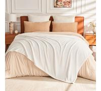 EMME Coperta Plaid Pile in Flanella - 200 x 230 cm, Coperta Sherpa Morbida e Soffice, Coperta Pile Calda, Coperta Letto, Coperta per Divano o Picnic, Crema