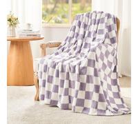 EMME Coperta Plaid Pile in Flanella a Quadri, 150 x 200 cm, Sherpa Morbida e Soffice, Pile Calda, Letto e Divano, Viola