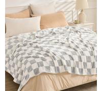 EMME Coperta Plaid Pile in Flanella a Quadri, 200 x 230 cm, Coperta Sherpa Morbida e Soffice, Coperta Pile Calda, Coperta Letto, Coperta per Divano o Picnic, Grigio Chiaro