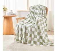 EMME Coperta Plaid Pile in Flanella coperto a Quadri, 200 x 230 cm, Sherpa Morbida e Soffice, Pile Calda, Letto, Divano o Picnic, Verde Salvia