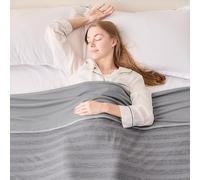 EMME Coperta rinfrescante per l'estate, Q-Max > 0,4, contro le sudate notturne, 228 x 228 cm, sottile, leggera, traspirante, per letto matrimoniale Queen, divano, poltrona, grigio a righe