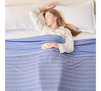 EMME - Coperta rinfrescante per l'estate, Q-Max > 0,4, contro le sudate notturne, 228 x 228 cm, sottile, leggera, traspirante, per letto matrimoniale Queen, divano, poltrona, grigio a righe
