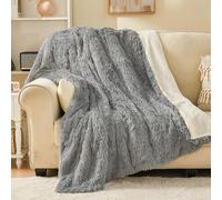 EMME - Coperta soffice 220 x 240 cm in pelliccia sintetica super morbida, accogliente, calda, reversibile, coperta in pile per divano e letto, grigio