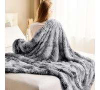 EMME - Coperta soffice 220 x 240 cm in pelliccia sintetica super morbida, accogliente, calda, reversibile, coperta in pile per divano e letto, tinta annodata, grigio chiaro