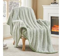 EMME Morbida coperta calda in Sherpa in microfibra ultra morbida, comoda, queen size, 228 x 228 cm, reversibile, verde salvia