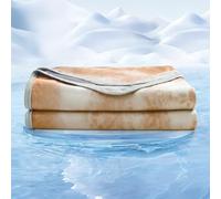Emme Q-Max - Coperta rinfrescante per letto singolo (152,4 x 203,2 cm), per chi sente caldo quando dorme, estiva, per notti senza sudorazione, colore: cachi
