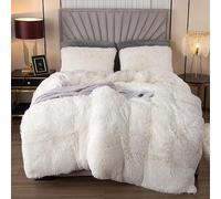 EMME - Set di biancheria da letto in morbido pile 200x200 cm, set di copripiumino in pile di castoro, biancheria da letto Shaggy e in pile morbida, copripiumino e 2 federe da 80x80 cm, colore: bianco