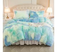 EMME Set di biancheria da letto in peluche, per letto da 200 x 200 cm, con 2 federe da 80 x 80 cm, morbido e soffice, colore blu e verde sbiadito