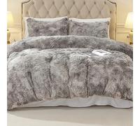 EMME Tie Dye - Set di biancheria da letto in peluche, 220 x 240 cm, morbido set copripiumino e 2 federe da 80 x 80 cm, colore: grigio chiaro