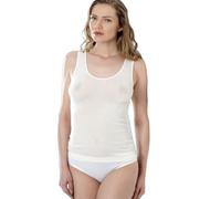 EMMEBIVI Canotta Donna Made in Italy in Lana e Seta - Spalla Larga, Senza Cuciture, con Bordo in Raso, Bianco, L