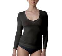 EMMEBIVI Canottiera Donna Manica Lunga in Lana E Seta con Inserti in Pizzo Capo Realizzato in Lana Merino Extra Fine. Disponibile nei Colori Bianco e Nero. (3, Nero)