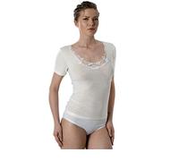 EMMEBIVI Canottiera Donna Mezza Manica in Lana E Seta con Inserti in Pizzo Capo Realizzato in Lana Merino Extra Fine. Disponibile nei Colori Bianco e Nero.