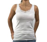 EMMEBIVI Canottiera donna spalla larga filo di scozia con macramè art. 12312-5, Bianco