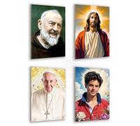 emmena - Set di 4 Calamite di Arte Sacra - San Pio, Gesù, Papa Francesco, Carlo Acutis - Adatte per qualunque superficie metallica - Magneti per Frigorifero, Lavagne, Casa e Ufficio