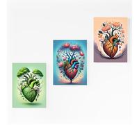 emmena - Set Quadri da Parete - Cuori Anatomici - Composizione di 3 Quadri 30x40 cm