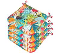 emmevi Set 4 Cuscini Sedia Cotone Con Lacci Lavabili Morbidi Universali Coprisedia Foglie Palma Multicolore