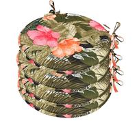 emmevi Set 4 Cuscini Sedia Rotondi Cotone Lavabili Morbidi Coprisedia Tondi Fiori Palme Tropicali