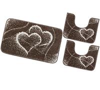 emmevi Tappeto Bagno Cuori Girowater Soffice Antiscivolo Lavabile MOD.Ibisco (B) Set 3 Pezzi Marrone