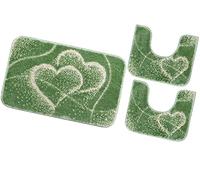 emmevi Tappeto Bagno Cuori Parure Girowater Soffice Antiscivolo Lavabile MOD.Ibisco (B) Set 3 Pezzi Verde