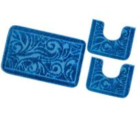 emmevi Tappeto Bagno Damascato Parure Set 3 Pezzi Morbido Soffice Assorbente Antiscivolo Lavabile Blu