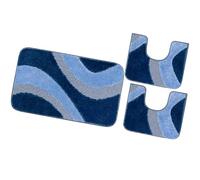 emmevi Tappeto Bagno Moderno Parure Set 3 Pezzi Morbido Soffice Shaggy Antiscivolo Lavabile Blu